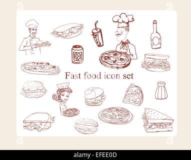 Essen-Symbol doodles Set Stock Vektor