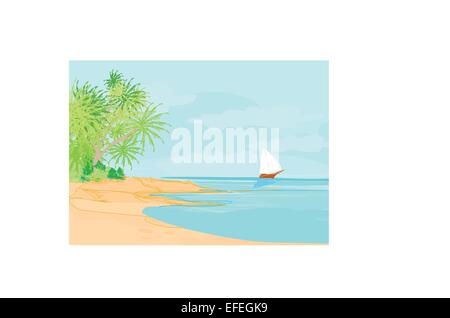 Strand und Meer tropische Landschaft Vektor. Stock Vektor