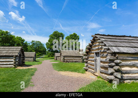 Rekonstruierten Hütten auf dem Gelände des Muhlenberg Brigade-Lager, Valley Forge National Historical Park, Pennsylvania, USA Stockfoto