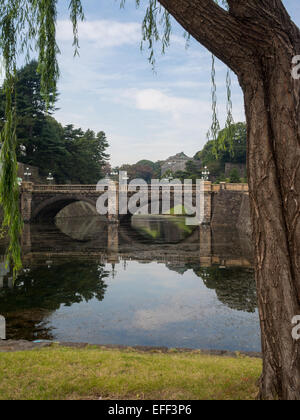 Nijubashi Brücke im Wasser der Kaiserpalast von Tokio Wassergraben spiegeln Stockfoto