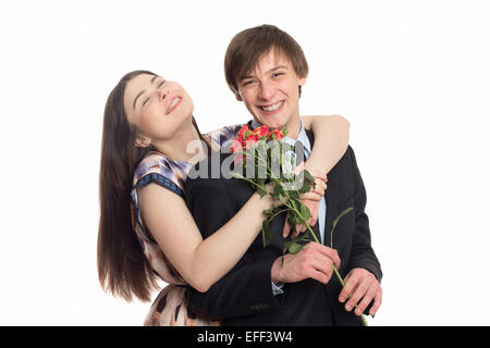 schöne junge lachende Brautpaar - isoliert Stockfoto