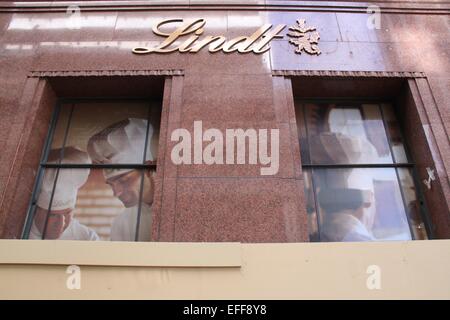 Sydney, Australien. 3. Februar 2015. Die Besitzer des Lindt Schokolade Café in Martin Place sind derzeit entscheiden, ob Sie erneut öffnen, nachdem Handwerker in zum ersten Mal seit der Sydney Belagerung konnten. Abgebildet ist das Gebäude in Martin Place. Bildnachweis: Copyright Credit: 2015 Richard Milnes / Alamy Live News Stockfoto