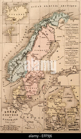 Antike französische Karte von Nordeuropa von Nouvel Atlas Classique c: 1869. Stockfoto