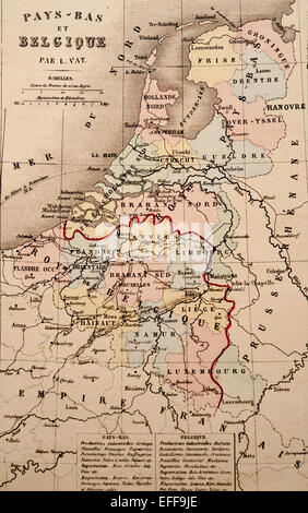 Antike französische Landkarte von Belgien von Nouvel Atlas Classique c: 1869. Stockfoto