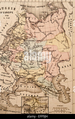 Antike französische Karte von Nordeuropa von Nouvel Atlas Classique c: 1869. Stockfoto