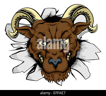 Eine mittlere Ram Charakter oder Sport Maskottchen ausbrechen Stockfoto