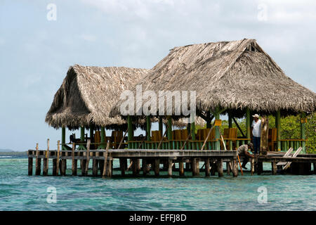 Restaurant in Crawl Cay - Cayo Coral. Boca del Drago. Bocas del Toro. Panama. Eines der berühmtesten Plätze zum Schnorcheln in Bocas de Stockfoto