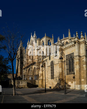 Südfassade der gotischen Kathedrale von León, Castilla y León, Spanien Stockfoto