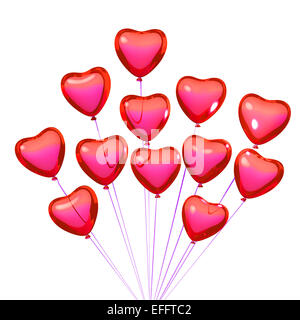 Glänzend rot / rosa Herz Form Ballons zum Valentinstag. Isoliert auf weiss Stockfoto