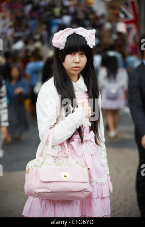 Porträt von Cosplay Mädchen, Takeshita St, Harajuku, Tokyo, Japan Stockfoto