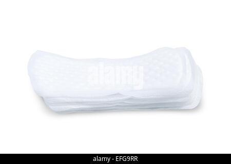 Stapel von Damenbinden (oder Handtücher oder Pads) isoliert auf weißem Hintergrund Stockfoto