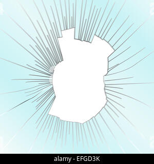 Radiale Risse auf gepanzerte Glasscherben. Stockfoto