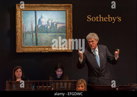 London, 3. Februar 2015.  Sotheby's London Impressionist & Modern Art Evening Sale am 3. Februar 2015 präsentiert eine herausragende Auswahl an den schönsten und seltensten Kunstwerken von den größten Künstlern des 19. und 20. Jahrhunderts.  Den Verkauf war eine Gruppe von Gemälden der unbestrittene Meister des Impressionismus, Claude Monet.  Der Star der Show war "Le Grand Canal', abgebildet, die für £ 21 Millionen (Hammerpreis) verkauft.   Bildnachweis: Stephen Chung/Alamy Live-Nachrichten Stockfoto