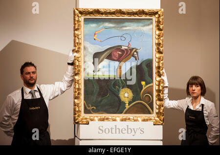 London, 3. Februar 2015.  Sotheby's surrealistische Kunst Evening Sale, am 3. Februar 2015, kennzeichnete eine wunderbare Auswahl an Kunstwerken von vielen der wichtigsten Kennzahlen der surrealistischen Bewegung.  Angebote wurden Werke von René Magritte, Paul Delvaux, Francis Picabia, Dalí, Ernst, Masson und Man Ray.  Auf dem Bild: "Toro Y Torero (Zusammensetzung Au Taureau)" von Óscar Domínguez.   Bildnachweis: Stephen Chung/Alamy Live-Nachrichten Stockfoto