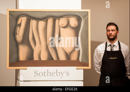 London, 3. Februar 2015.  Sotheby's surrealistische Kunst Evening Sale, am 3. Februar 2015, kennzeichnete eine wunderbare Auswahl an Kunstwerken von vielen der wichtigsten Kennzahlen der surrealistischen Bewegung.  Angebote wurden Werke von René Magritte, Paul Delvaux, Francis Picabia, Dalí, Ernst, Masson und Man Ray.  Im Bild: 'L' Éloge De l ' Espace "von René Magritte.   Bildnachweis: Stephen Chung/Alamy Live-Nachrichten Stockfoto