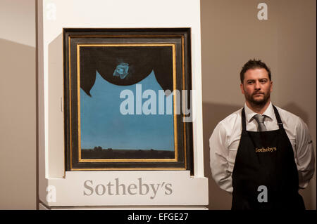 London, 3. Februar 2015.  Sotheby's surrealistische Kunst Evening Sale, am 3. Februar 2015, kennzeichnete eine wunderbare Auswahl an Kunstwerken von vielen der wichtigsten Kennzahlen der surrealistischen Bewegung.  Angebote wurden Werke von René Magritte, Paul Delvaux, Francis Picabia, Dalí, Ernst, Masson und Man Ray.  Im Bild: "La Belle De Nuit" von René Magritte.   Bildnachweis: Stephen Chung/Alamy Live-Nachrichten Stockfoto