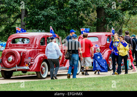 Oldtimer auf Display, RACV Australia Day Picknick und Föderation Fahrzeug anzeigen, Kings Domain, Melbourne, Victoria, Australien Stockfoto