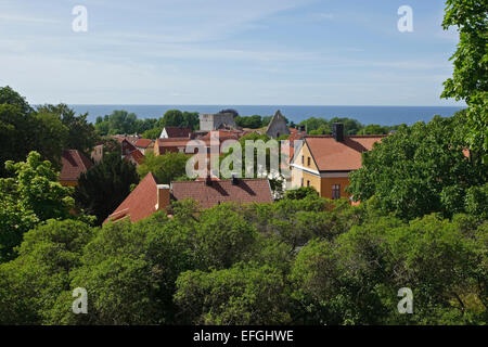 Blick über Visby und die Ostsee, Gotland, Schweden Stockfoto