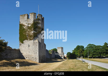 Außerhalb der Stadtmauern mit Türmen in Visby, Gotland, Schweden Stockfoto