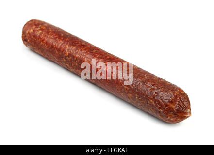 Salami Wurst isoliert auf weiss Stockfoto