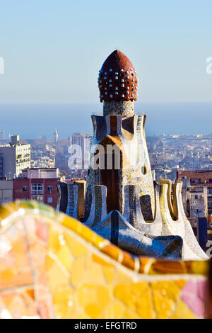 Park Güell von Antoni Gaudi Architekten entworfen. Barcelona, Katalonien, Spanien. Stockfoto