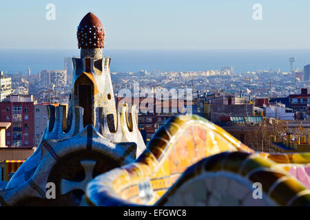 Park Güell von Antoni Gaudi Architekten entworfen. Barcelona, Katalonien, Spanien. Stockfoto