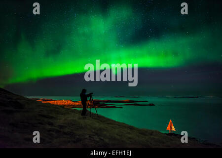 Fotografieren die Aurora Borealis, Snaefellsnes Halbinsel, Island Stockfoto