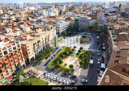Blick hinunter auf die Plaza De La Reina in Valencia, Spanien Stockfoto