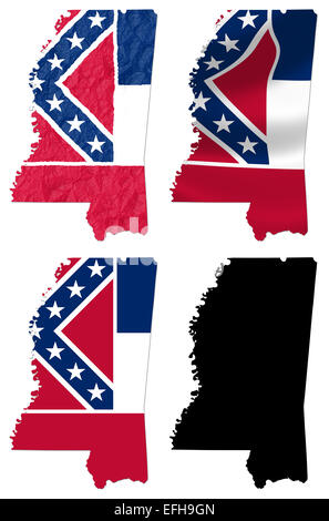 USA-Mississippi-Staatsflagge über Karte Stockfoto