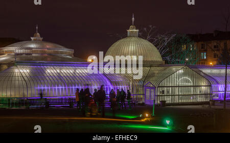 Der Kibble Palace leuchtet während der Elektrischen Gärten/Lux Botanicum, bei Glasgow Botanic Gardens von West End Festival organisiert. Stockfoto