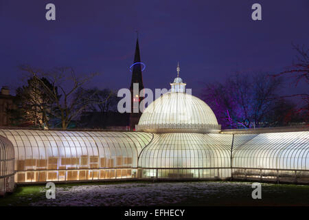 Der Kibble Palace beleuchtet für die elektrische Gärten/Lux Botanicum, eine Veranstaltung in Glasgow Botanic Gardens von West End Festival organisiert Stockfoto