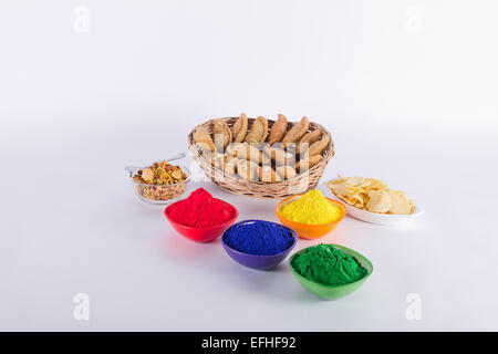 indische Festival Holi Farbe und Süßigkeiten niemand Stockfoto