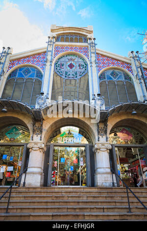 Die Ostfassade und Eintritt in Valencia Central Market Stockfoto