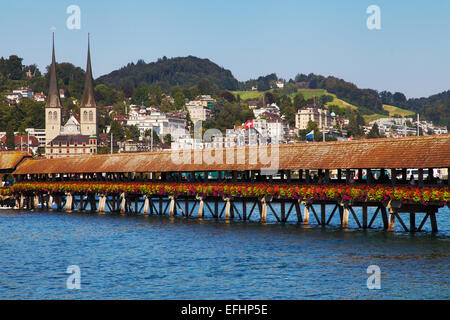 Kapellbrücke in Luzern. Stockfoto