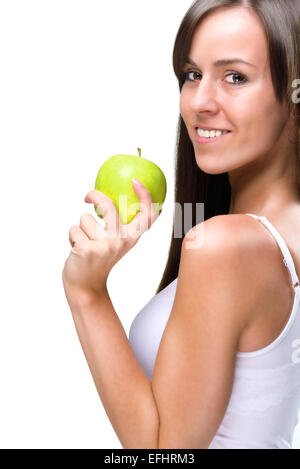Gesund Essen-schöne natürliche Frau hält einen Apfel Stockfoto