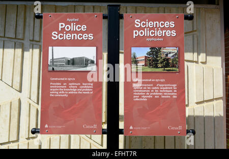 Königliche kanadische montiert Polizei Depot Polizei Wissenschaften Gebäude Zeichen, RCMP Ausbildungsakademie in Regina, Saskatchewan, Kanada Stockfoto