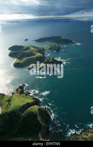 Luftaufnahme der Bay of Islands nach Regenfällen, Nordinsel, Neuseeland Stockfoto