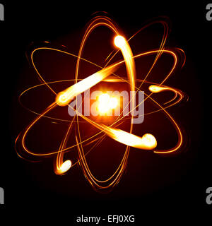 Symbol der Atom auf schwarzem Hintergrund Stockfoto