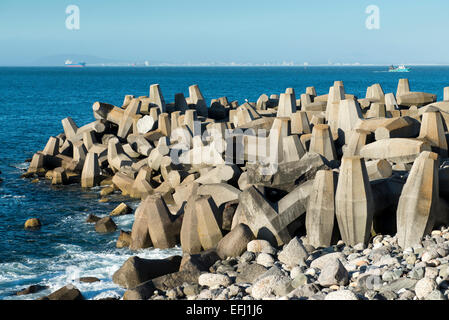 Verteidigung Betonblöcke an einem Pier, Cape Town, Südafrika Stockfoto