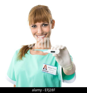 Schöne Krankenschwester mit thermometer Stockfoto