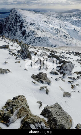 Cadair Idris im Winter mit Schnee Stockfoto