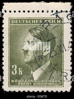 Deutschland - ca. 1942: Eine Briefmarke gedruckt in das Protektorat Tschechische und Mähren zeigt Porträt von Adolf Hitler, Serie, ca. 1942 Stockfoto