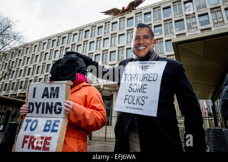 Die London-Guantanamo-Kampagne hat seit 2006 für die Schließung von Guantanamo und anderen Gefängnissen wie es darunter Bagram in Afghanistan gekämpft. 5. Februar 2015. © Velar Grant/ZUMA Wire/ZUMAPRESS.com/Alamy Live-Nachrichten Stockfoto