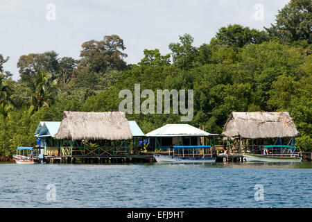 Restaurant in Crawl Cay - Cayo Coral. Boca del Drago. Bocas del Toro. Panama. Eines der berühmtesten Plätze zum Schnorcheln in Bocas de Stockfoto