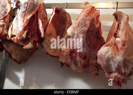 Rindfleisch in einem Metzger Kühlschrank hängen Stockfoto