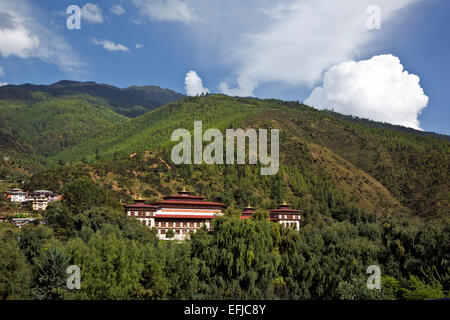 BU00021-00... BHUTAN - Regierungsgebäude in der Hauptstadt Thimphu. Stockfoto