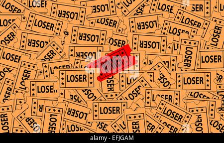 Ein Haufen Verlierer Tickets mit einen Gewinner auf der Oberseite Stockfoto