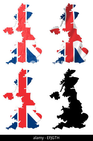 Großbritannien Flagge über Karte collage Stockfoto