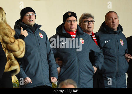 Monaco, Frankreich. 4. Februar 2015. Französische Liga Cup Halbfinale. Monaco im Vergleich zu Bastia. Dmitri Rybolovlev (Präsident MONACO) - Vadim Vasilyev (Vizepräsident) - PRINCE ALBERT II DE MONACO das Spiel endete mit einem 0: 0 Unentschieden und Bastia gewann die Krawatte 6-7 im Elfmeterschießen durch ins Finale gehen, wo sie PSG gerecht werden. © Aktion Plus Sport/Alamy Live-Nachrichten Stockfoto