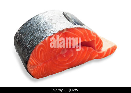 frischer Lachs Stück auf weißem Hintergrund Stockfoto